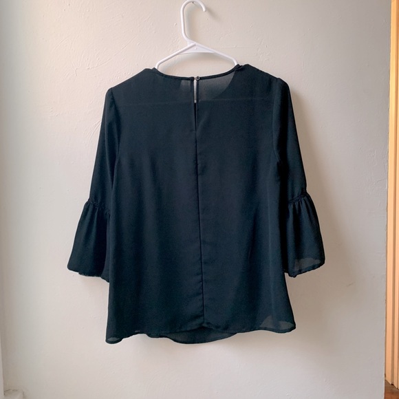 Who What Wear Sheer Black Bell Sleeve Blouse - Picture 4 of 8